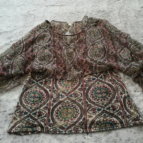 Anthropologie TINY Silk Caped Mosaic Layered Scarf Top Blouse ~ Small - Picture 5 of 17
